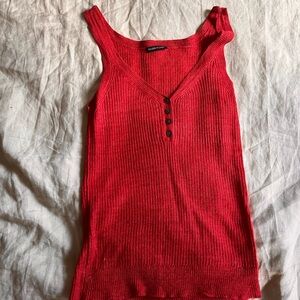 Eileen Fisher Red Ribbed Tank Top with Buttoned Detail
